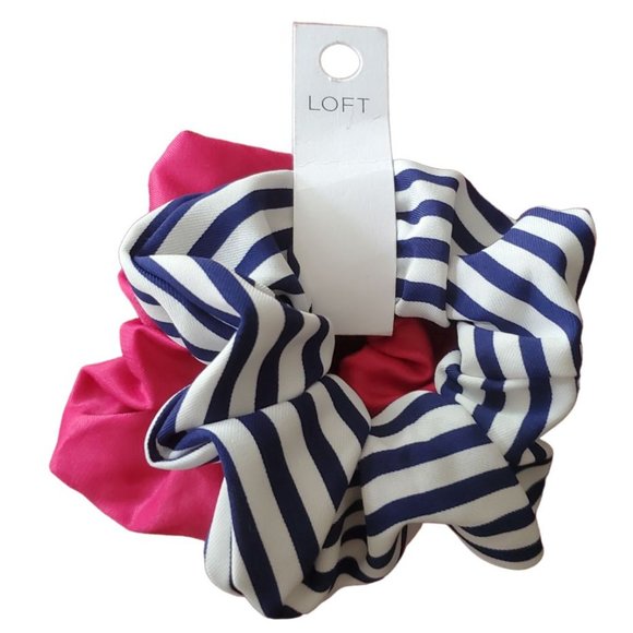 Ann Taylor Loft Striped & Solid Scrunchie Set | NWT | Navy Blue White Fuchsia - Picture 2 of 5